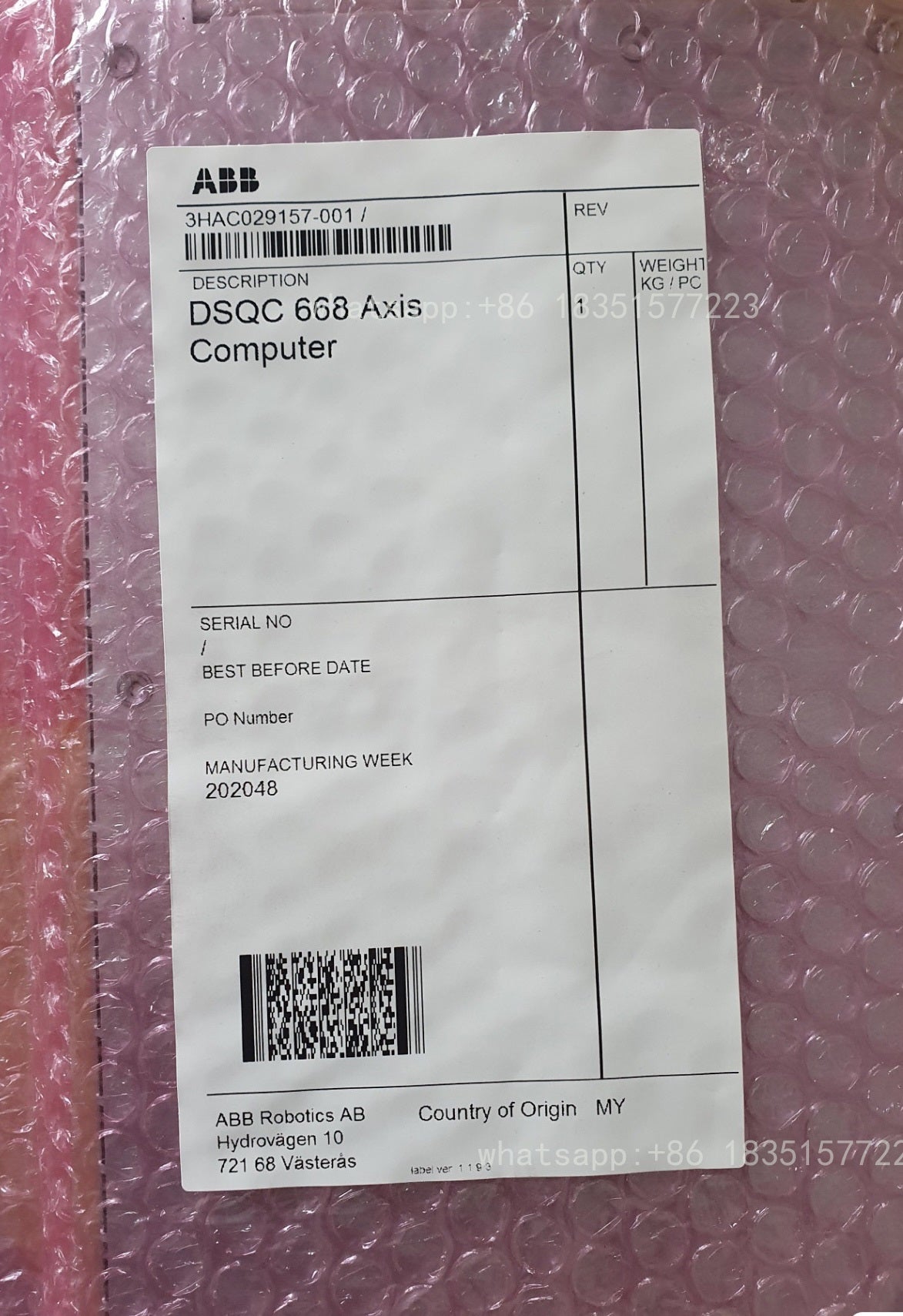 Robot Axis Calculation Board DSQC668 3HAC029157-001 Brand New