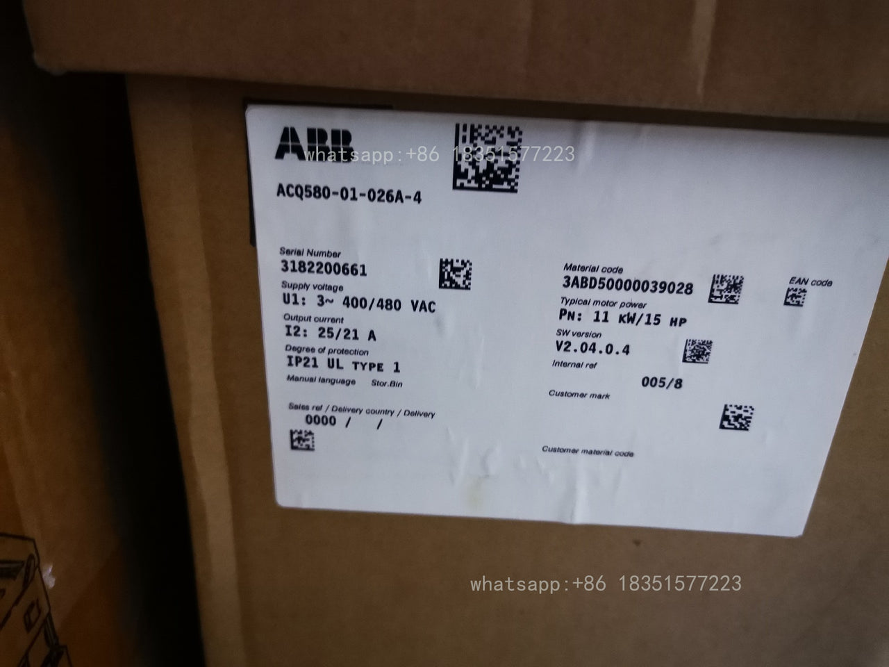 ACQ580-01-026A-4 water industry inverter 7.5KW brand new