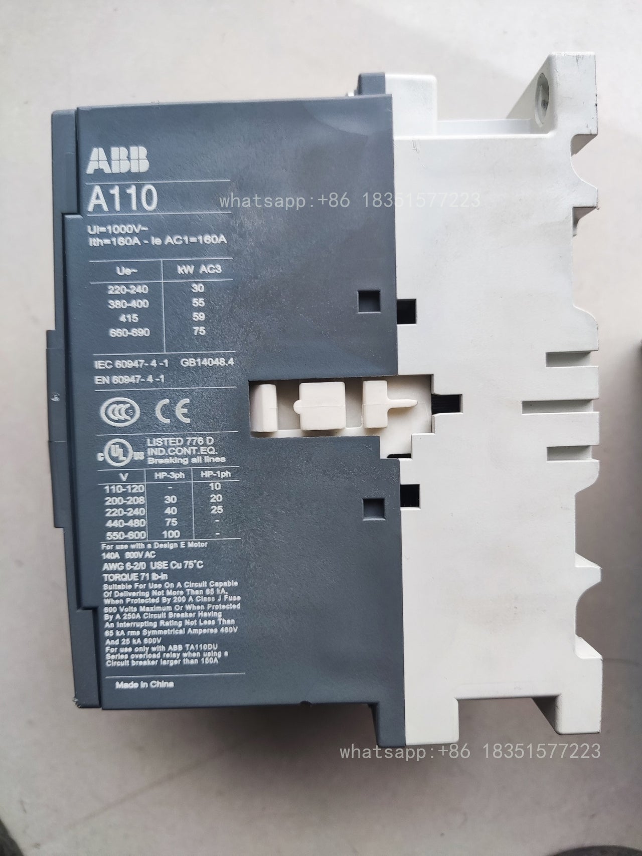 AC Contactor A110-30-11 same as Contactor A110-30-11 1NO1NC 3P 110A 24V-480V